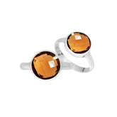 Handmade sterling silver round bezel double stone ring with Citrine Quartz
